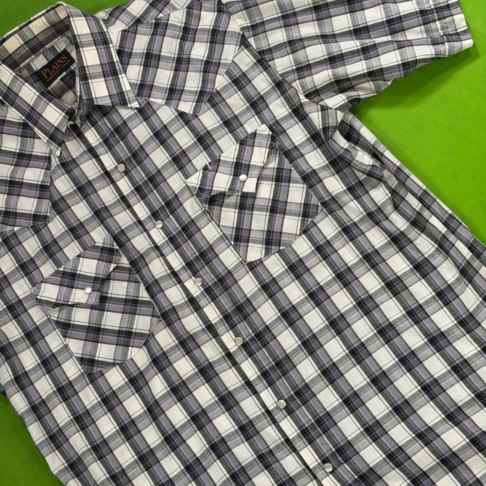 Wrangler Rustler Western Pearl Snap Shirt Mens M Green Plaid SS Cowboy Rodeo EUC